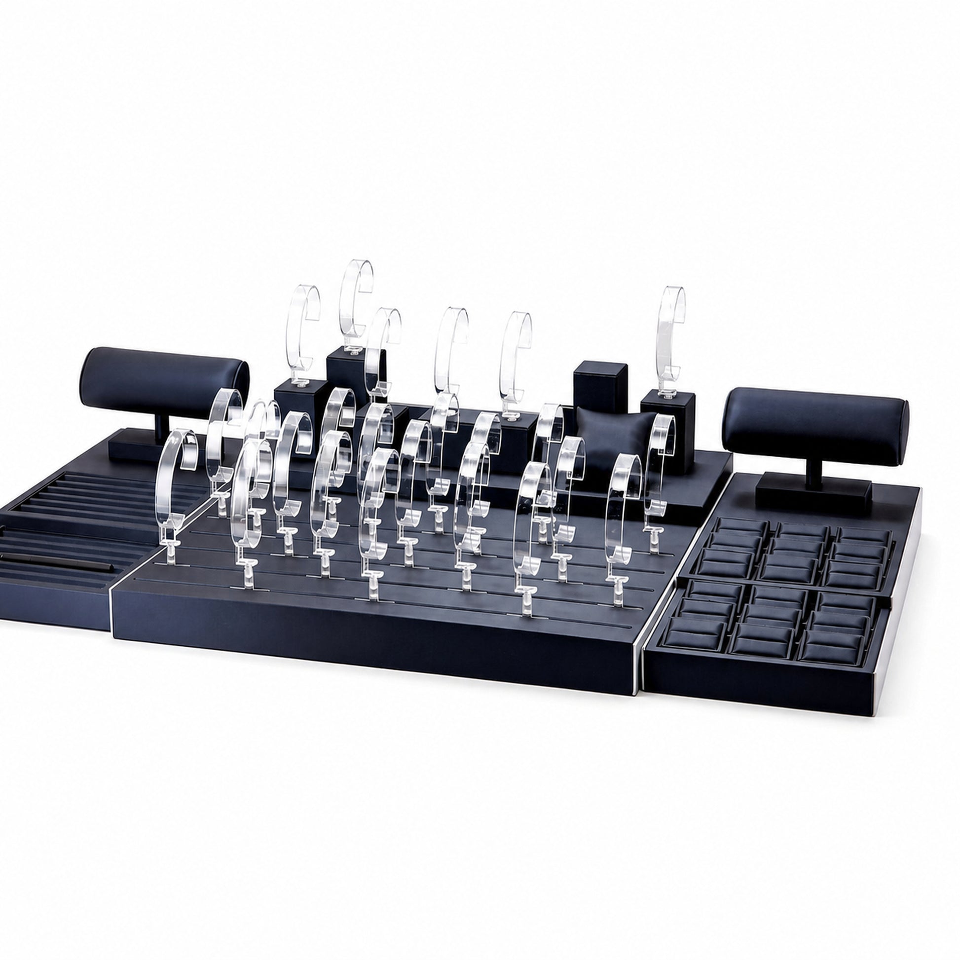 Custom Navy Clear Watch Showcase Display Set without the backboard for configuration review