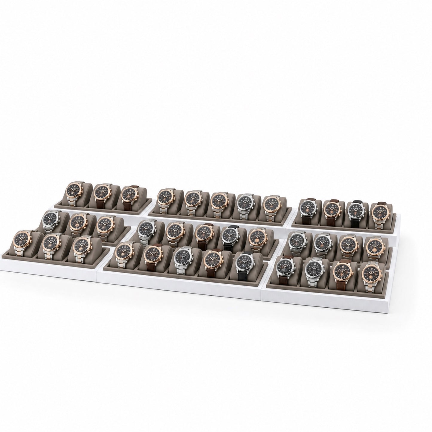 Custom White Modular Watch Pillow Tray without the backboard, styled with watches and jewelry