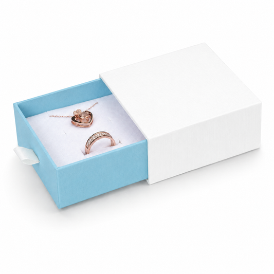 Baby Blue drawer box jewelry for rings, earrings, studs, pendants and compact necklaces — product view 1.