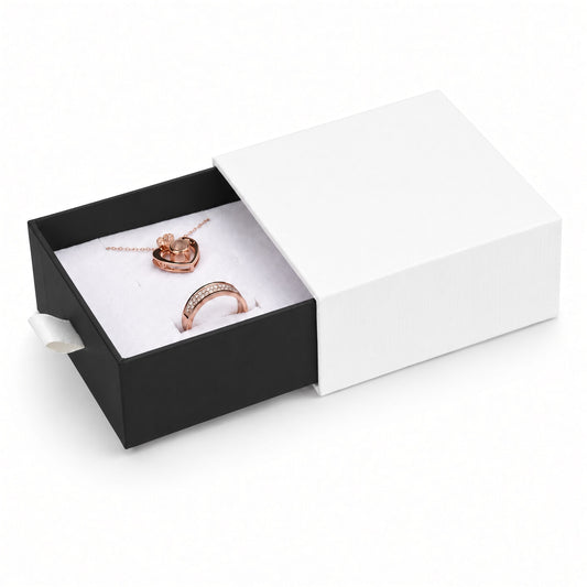 Black drawer jewelry box for rings, earrings, studs, pendants and compact necklaces — product view 4.