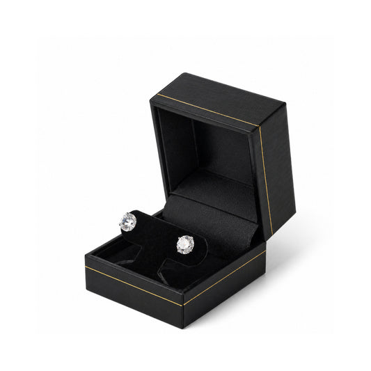 earring box - 24pcs Black Gold Leatherette Earring Box Display LH1-BK BK front view