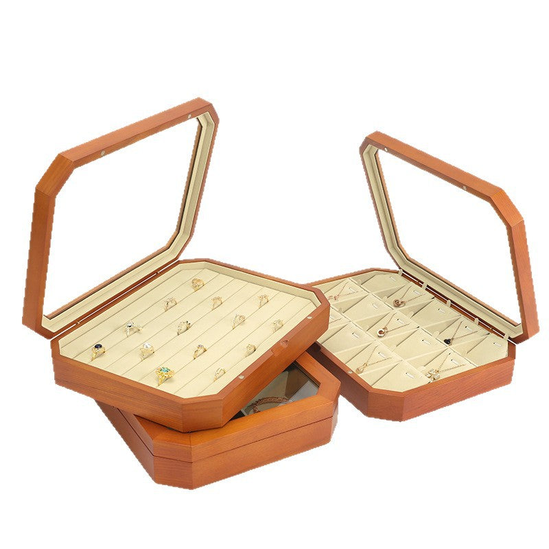 earring box and necklace box - Wooden Wood Box Rings Necklaces Earrings C01801 front view