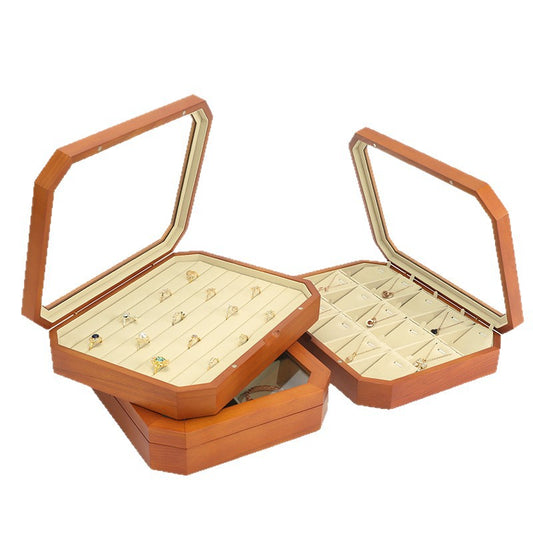 earring box and necklace box - Wooden Wood Box Rings Necklaces Earrings C01801 front view