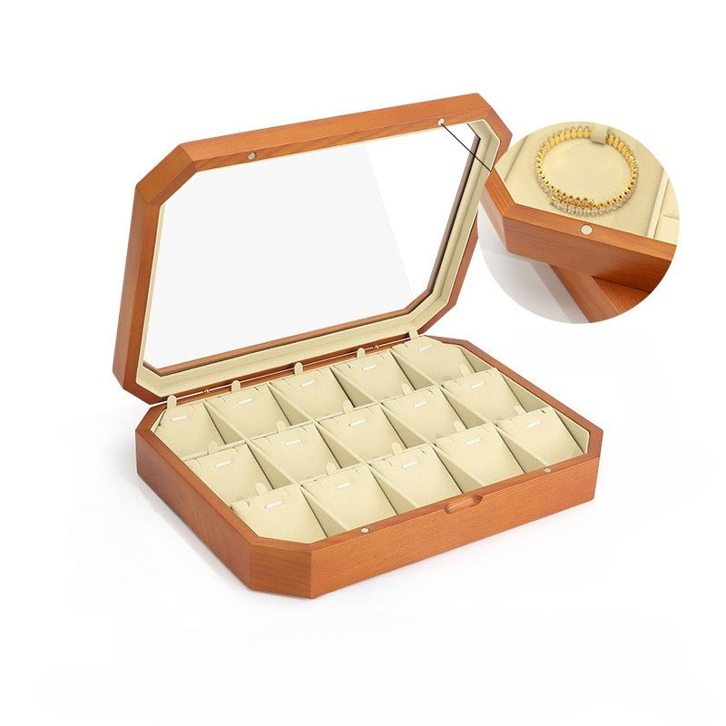 earring box and necklace box - Wooden Wood Box Rings Necklaces Earrings C01801 open view