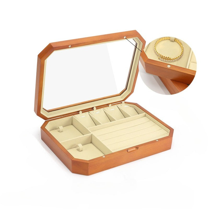 earring box and necklace box - Wooden Wood Box Rings Necklaces Earrings C01801 side view