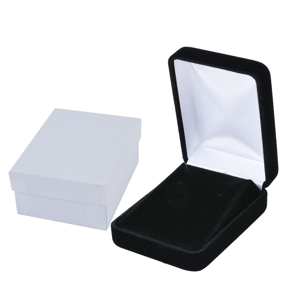 earring box and pendant box - Black Velvet Pendant and Earring Boxes - 12 Pack YE4-BK open view