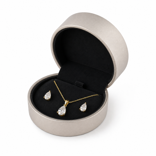 earring box and pendant box and necklace box - 12pcs Champagne PU Pendant Earring Necklace Boxes P04P-C front view