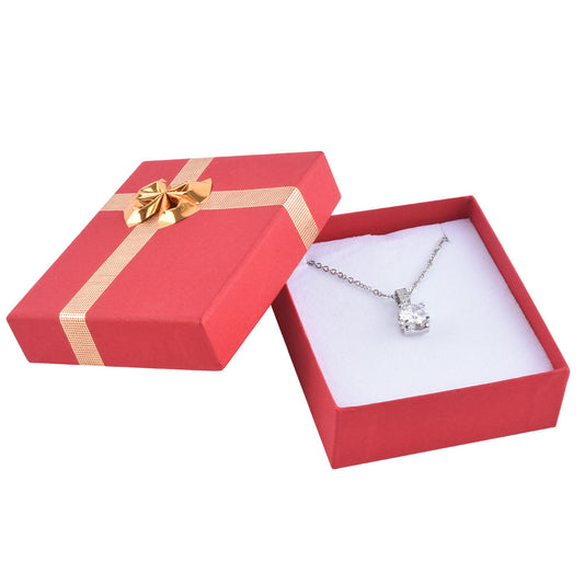 earring box and pendant box - 24 Red Silver Cardboard Pendant Earring Boxes BB09-RP front view