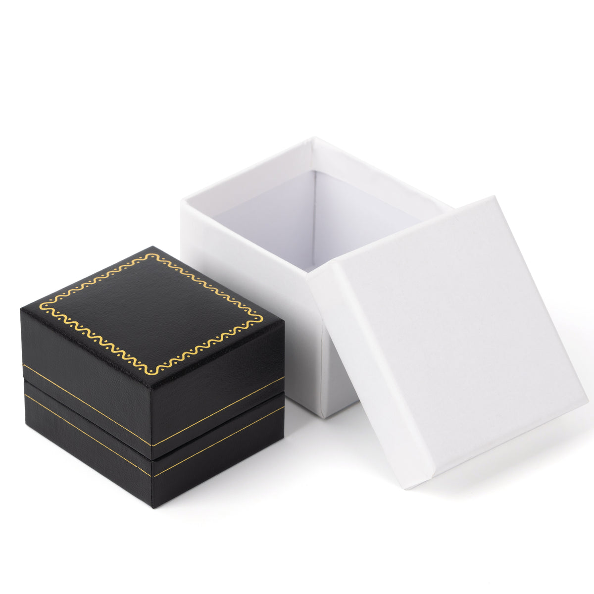earring box and pendant box and ring box - 24pcs Black Gold Leatherette Earring Box Display LH1-BK BK open view