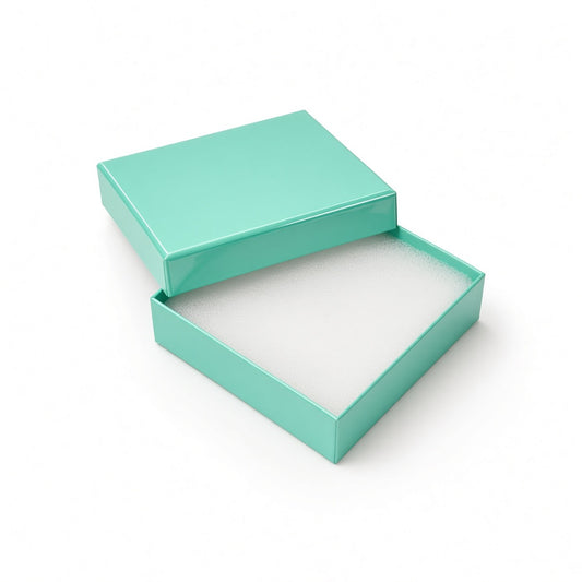 earring box - T Blue Glossy Square Earring Cotton-Filled Jewelry Box 100-Piece Pack BX2833TG front view