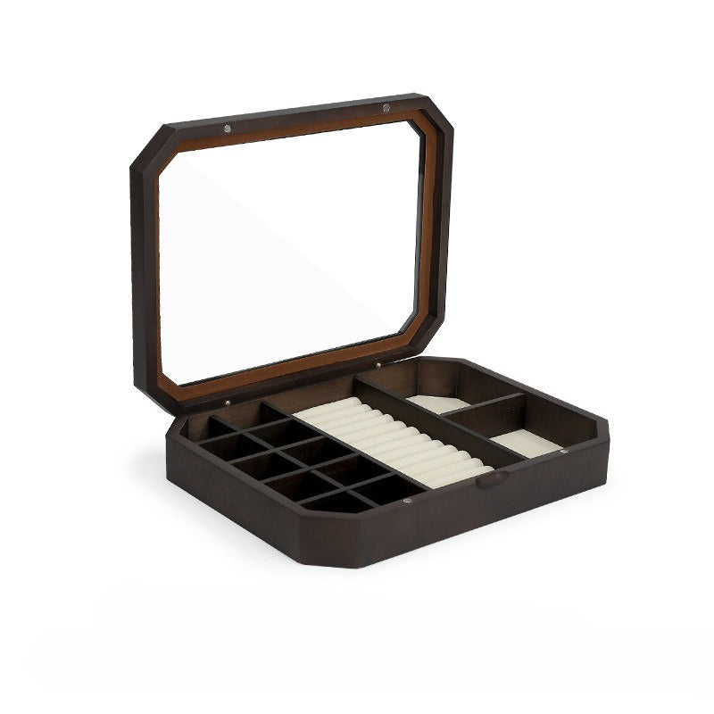 earring box - Clear Wooden Glass Box Tray Rings Earrings C01767 detail view