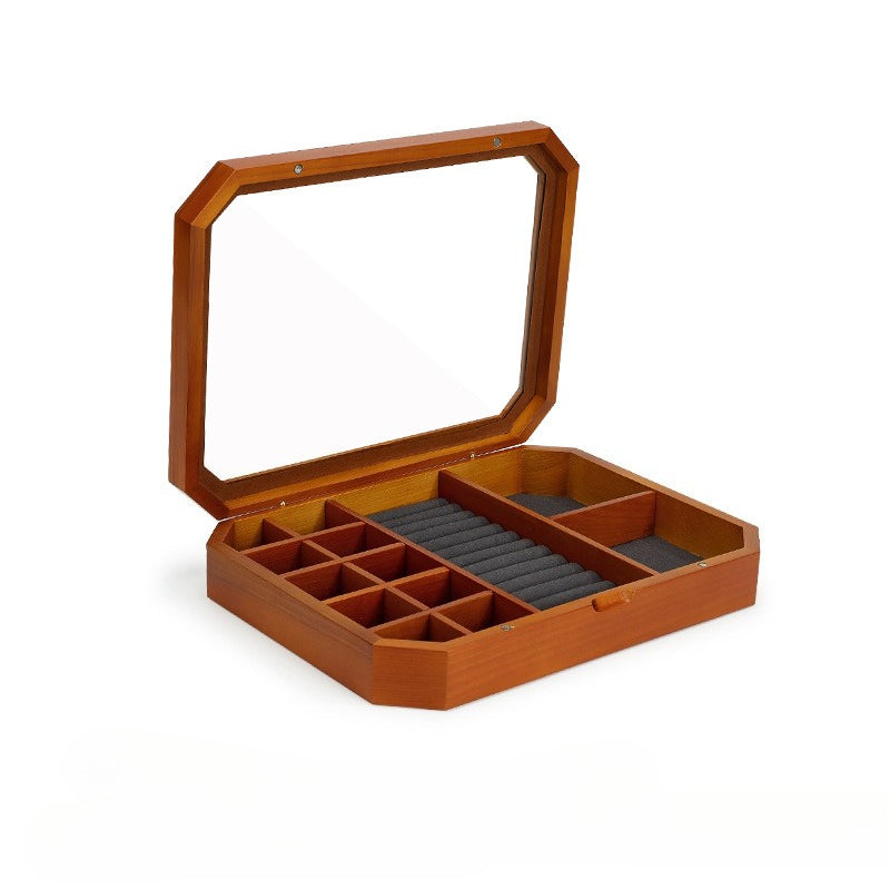 earring box - Clear Wooden Glass Box Tray Rings Earrings C01767 side view