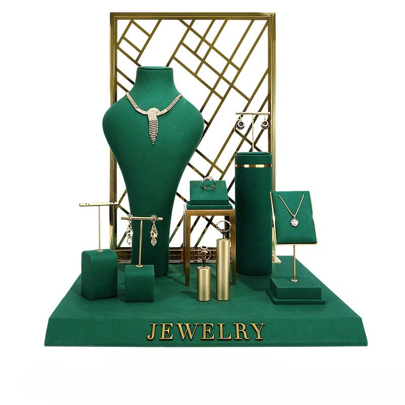 earring display and necklace display - Green Microfiber Display Necklaces Rings Earrings C01511 front view