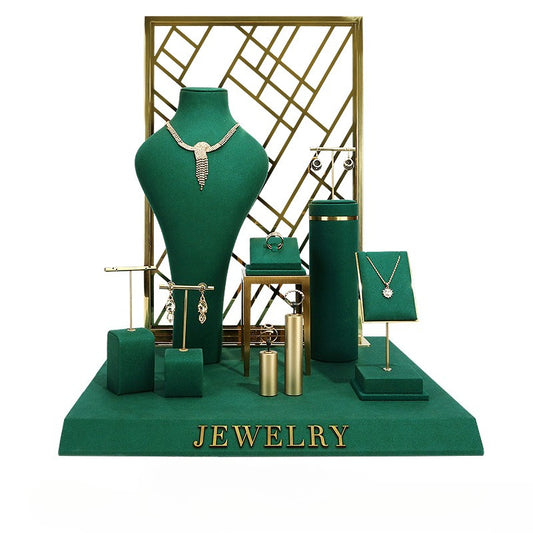 earring display and necklace display - Green Microfiber Display Necklaces Rings Earrings C01511 front view