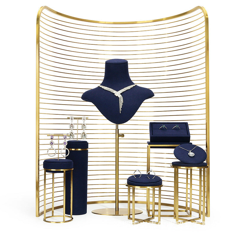 earring display and necklace display - Gold Velvet Metal Display Stand Necklace Earring C01405 front view