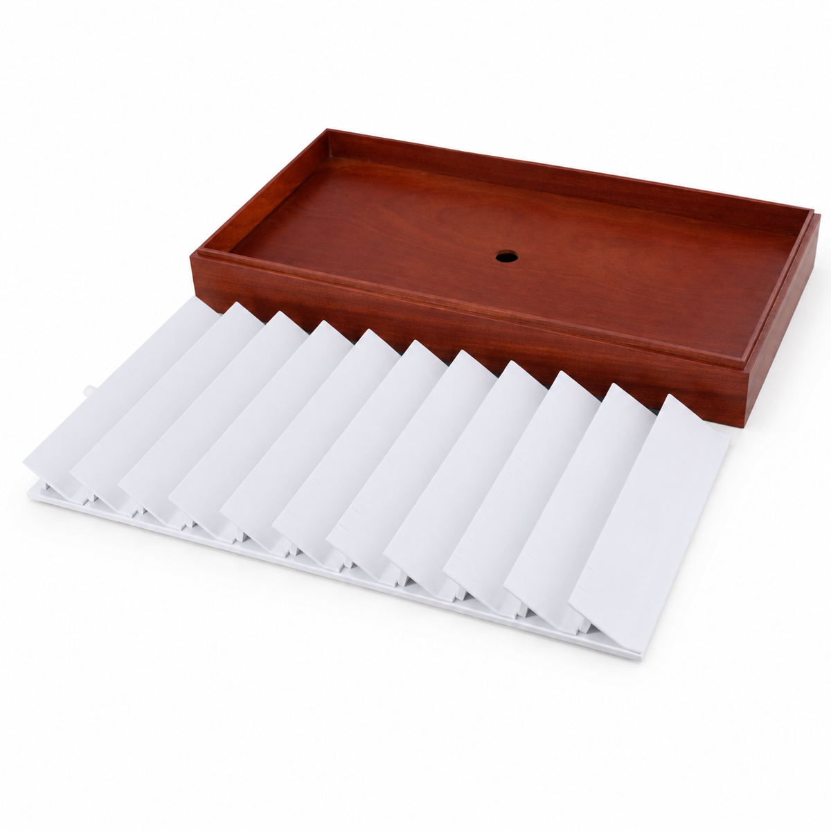 earring display - 11 White Wooden Earring Tray Display T025E11-W side view