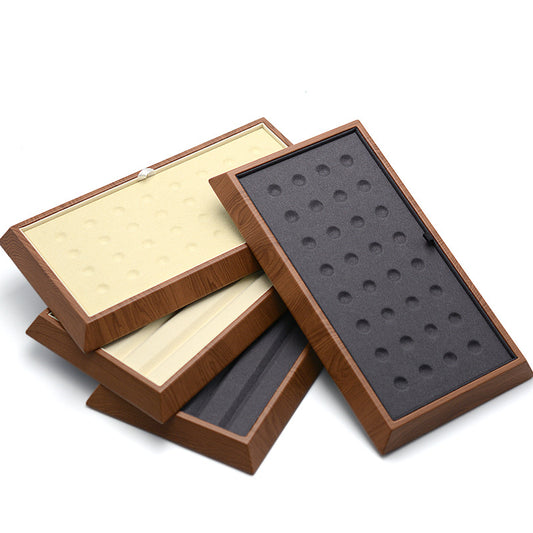 gemstone display - Wood Grain Leather Loose Stone Display Trays JB-LSDT-BEIGE-ROUND-HOLE front view