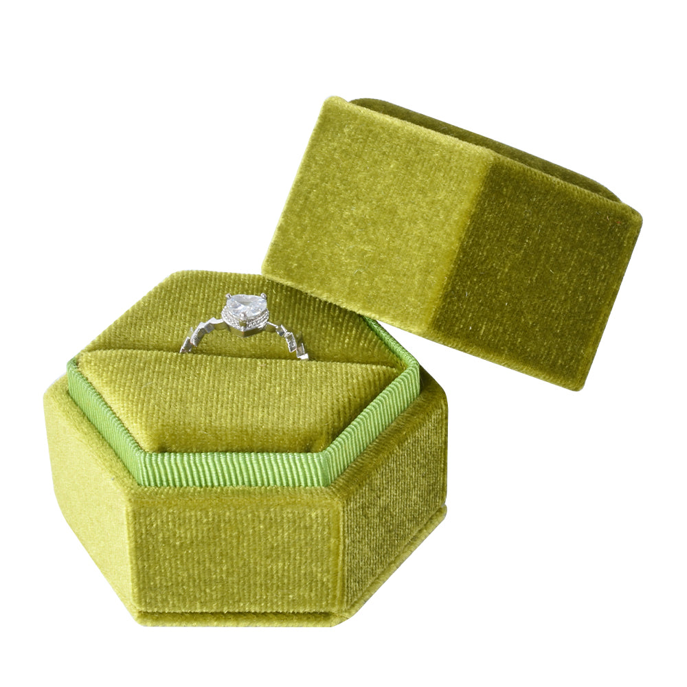 Green Hexagonal Velvet Ring Box, product view 2