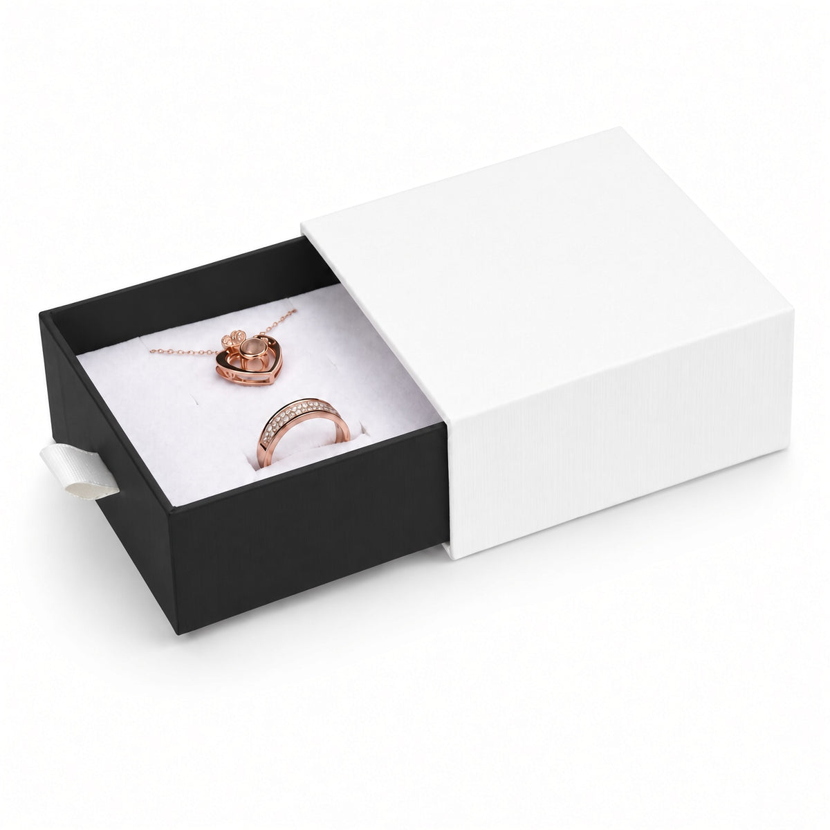 jewelry box - White & Black Drawer Jewelry Boxes 24 Pack B2533-BK front view