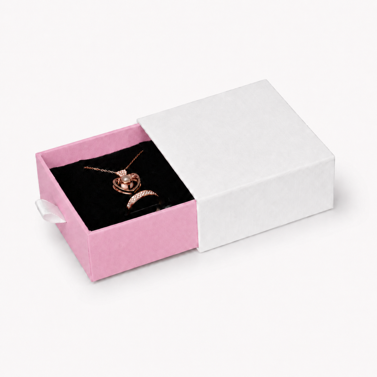jewelry box - White & Pink Drawer Jewelry Boxes 24 Pack B2533-P front view