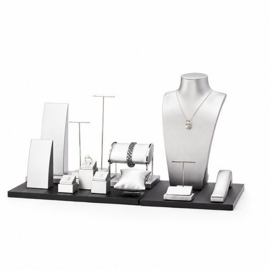 jewelry display - Custom Black and White Multi-Level Jewelry Display Set CJD004 front view