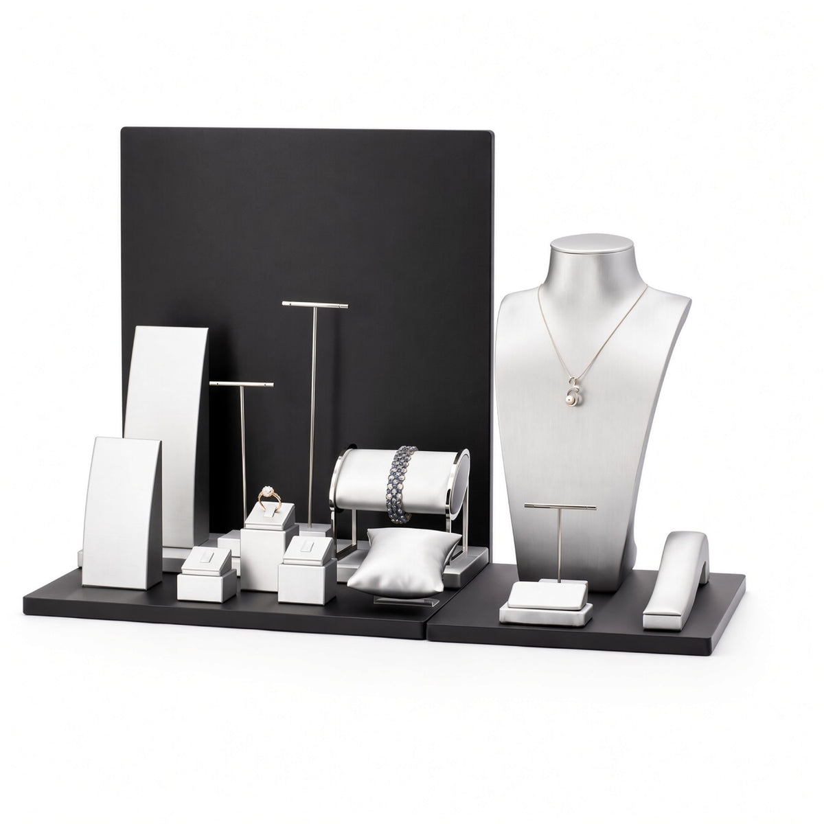 jewelry display - Custom Black and White Multi-Level Jewelry Display Set CJD004 side view