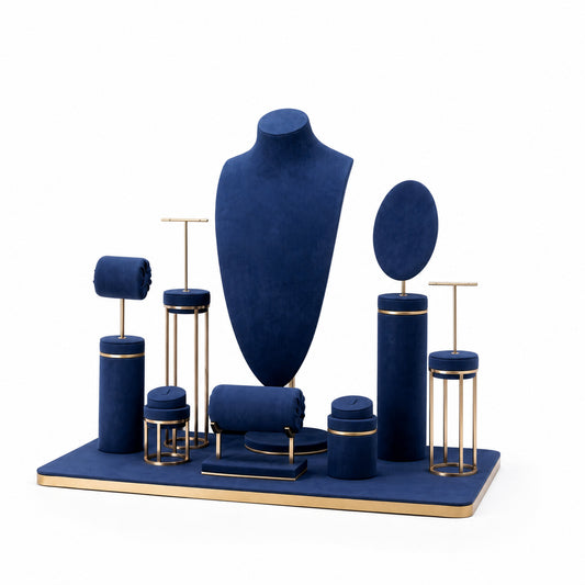 jewelry display - Custom Navy Rounded-Panel Jewelry Display Showcase CJD015 front view