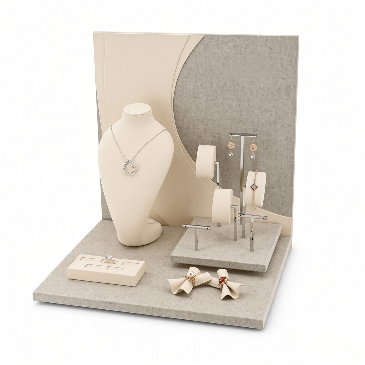 jewelry display - Custom Neutral Curved-Backdrop Retail Jewelry Display CJD011 side view