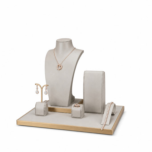 jewelry display - Custom Warm Neutral Framed Jewelry Display Set CJD001 open view