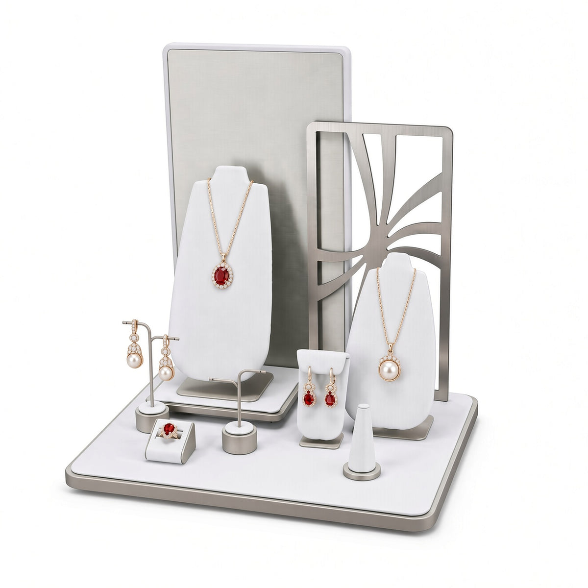 jewelry display - Custom White Geometric Countertop Jewelry Display CJD008 detail view