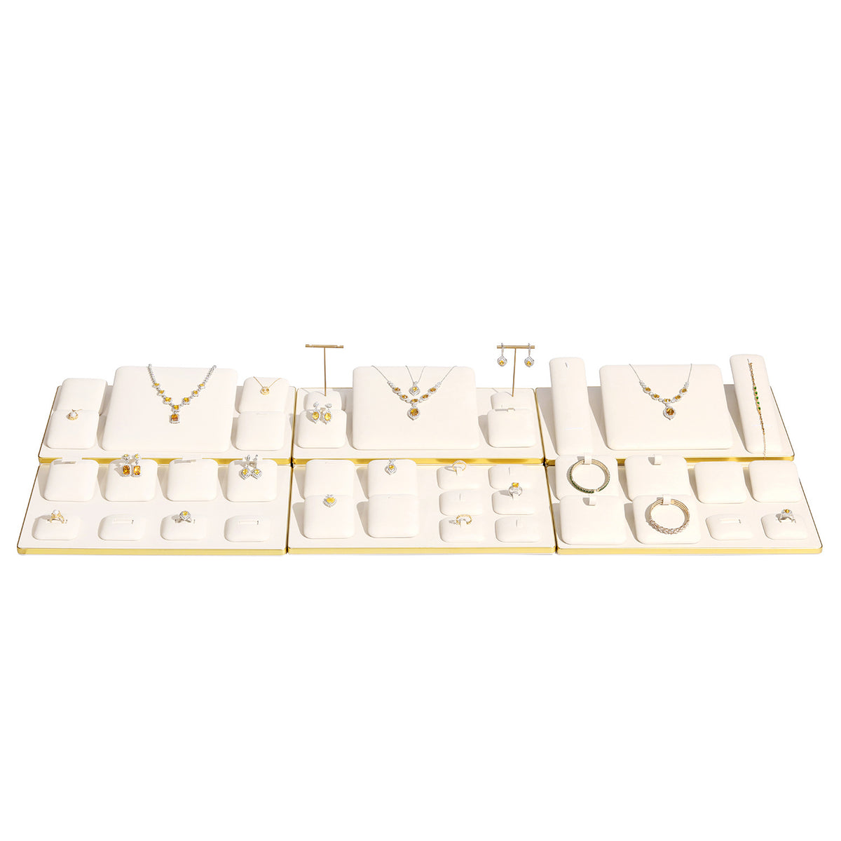 jewelry display - Modular Beige PU Leather Magnetic Jewelry Display Set C02985 front view