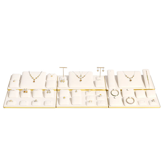 jewelry display - Modular Beige PU Leather Magnetic Jewelry Display Set C02985 front view