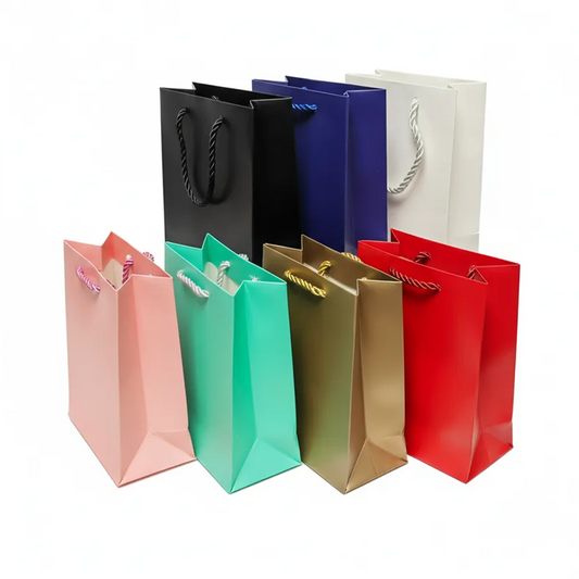 jewelry gift bags - 10-Pack Small Paper Gift Tote Bags with Rope Handles 4.25 2.25 6 in SB1645-BK front view