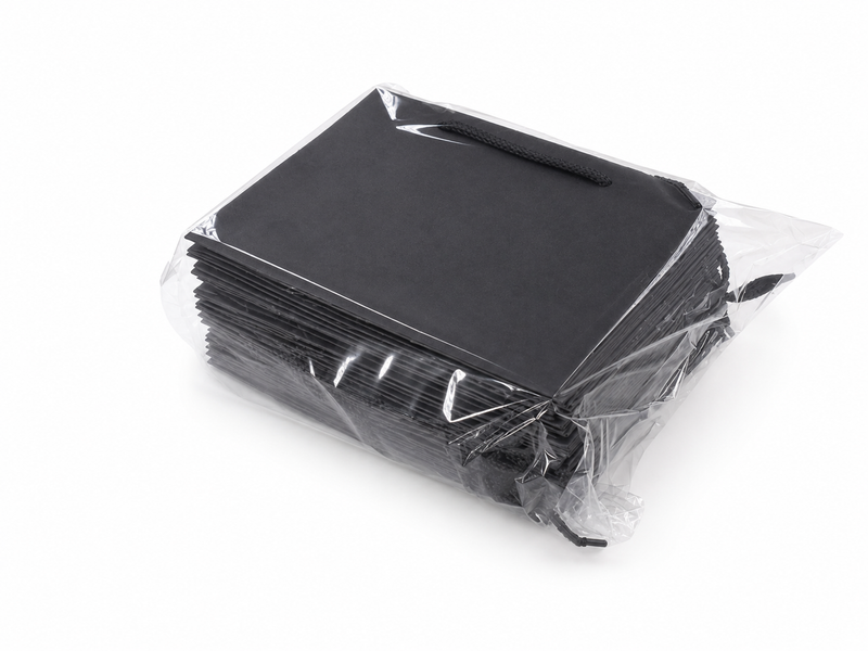 jewelry gift bags - 24-Pack Black Jewelry Packaging Bag Large with Rope Handles 10.25 4.25 7.75 in SB23-BK detail view