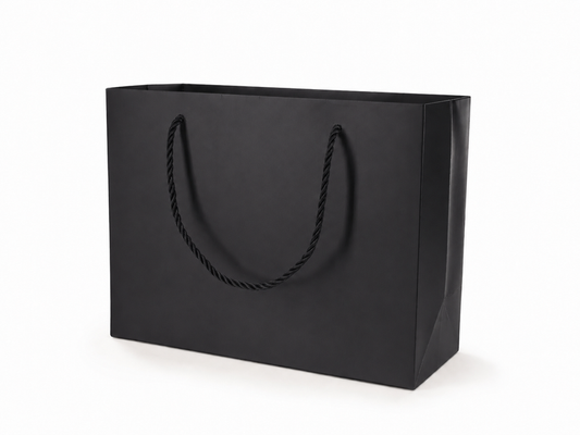 jewelry gift bags - 24-Pack Black Jewelry Packaging Bag Large with Rope Handles 10.25 4.25 7.75 in SB23-BK front view