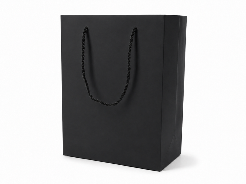 jewelry gift bags - 24-Pack Black Jewelry Packaging Bag Large with Rope Handles 7.75 4.25 10.25 in SB22-BK front view