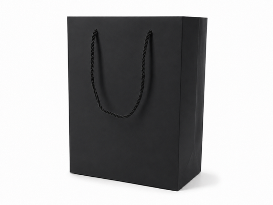 jewelry gift bags - 24-Pack Black Jewelry Packaging Bag Large with Rope Handles 7.75 4.25 10.25 in SB22-BK front view
