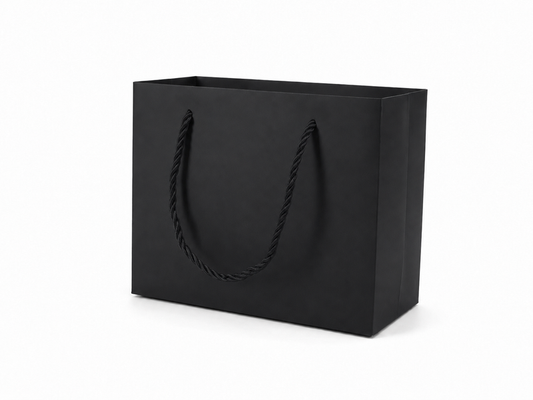 jewelry gift bags - 24-Pack Black Luxury Paper Bags with Rope Handles 7.75 3.5 6.25 in SB21-BK front view