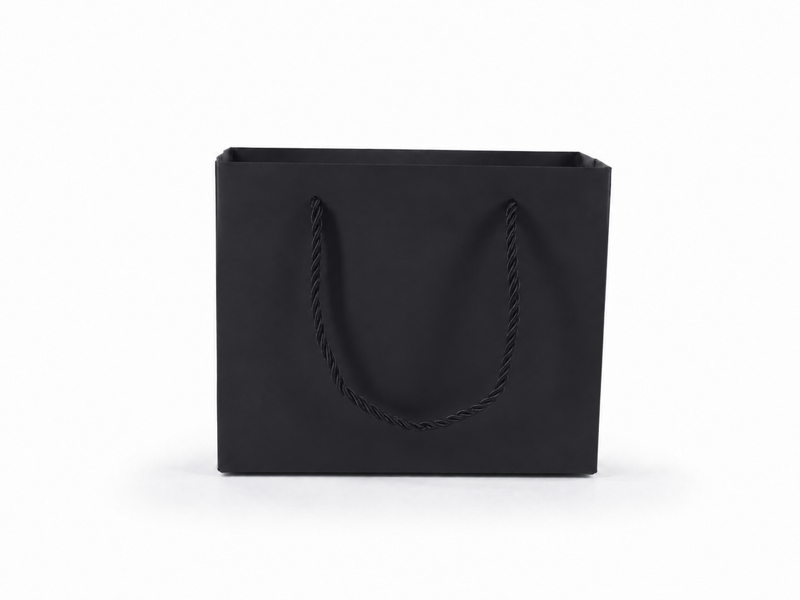 jewelry gift bags - 24-Pack Black Luxury Paper Bags with Rope Handles 7.75 3.5 6.25 in SB21-BK side view