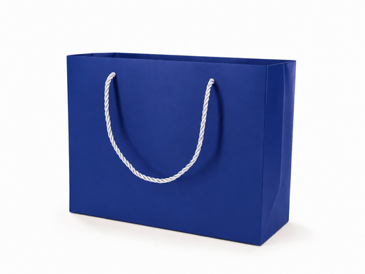 jewelry gift bags - 24-Pack Blue High Quality Paper Jewelry Bags with Rope Handles 10.25 4.25 7.75 in SB23-B front view