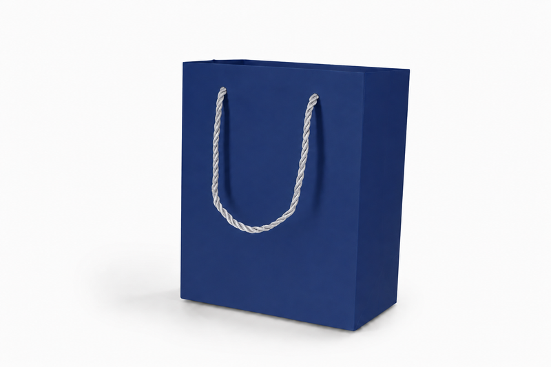 jewelry gift bags - 24-Pack Blue Jewelry Shopping Bags with Rope Handles 6.25 3.5 7.75 in SB20-B front view