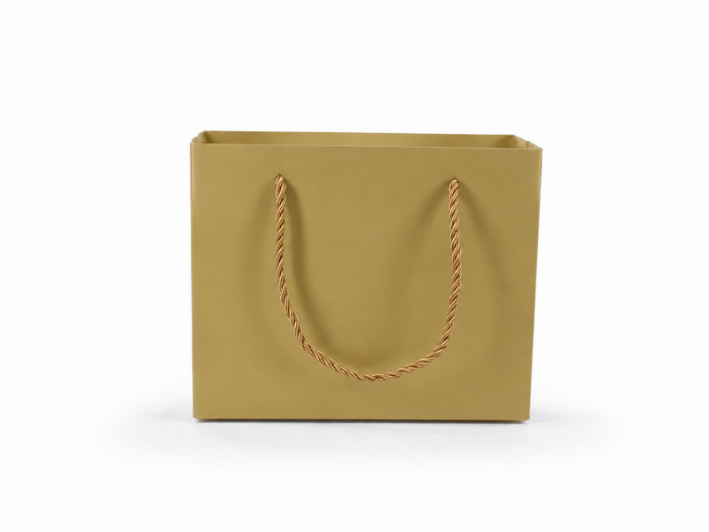 jewelry gift bags - 24-Pack Gold Luxury Jewelry Gift Bags with Rope Handles 7.75 3.5 6.25 in SB21-GL side view