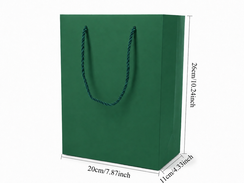 jewelry gift bags - 24-Pack Green Paper Tote Gift Bags with Rope Handles 7.75 4.25 10.25 in SB22-G side view