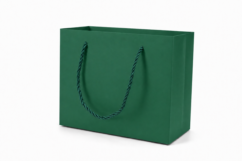 jewelry gift bags - 24-Pack Green Paper Tote Gift Bags with Rope Handles 7.75 3.5 6.25 in SB21-G front view