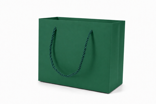 jewelry gift bags - 24-Pack Green Paper Tote Gift Bags with Rope Handles 7.75 3.5 6.25 in SB21-G front view