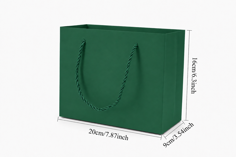 jewelry gift bags - 24-Pack Green Paper Tote Gift Bags with Rope Handles 7.75 3.5 6.25 in SB21-G open view