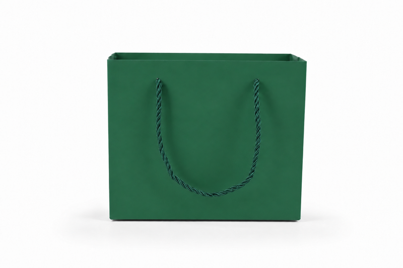 jewelry gift bags - 24-Pack Green Paper Tote Gift Bags with Rope Handles 7.75 3.5 6.25 in SB21-G side view