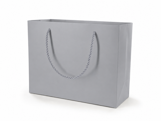 jewelry gift bags - 24-Pack Silver Luxury Jewelry Gift Bags with Rope Handles 10.25 4.25 7.75 in SB23-SL front view