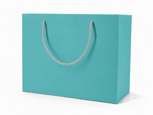 jewelry gift bags - 24-Pack Tiffany Blue Laminated Paper Gift Bags with Rope Handles 13 6 9.75 in SB25-T front view