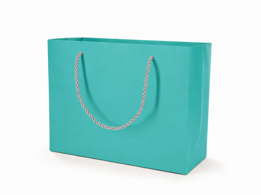 jewelry gift bags - 24-Pack Tiffany Blue Luxury Paper Bag for Jewelry with Rope Handles 10.25 4.25 7.75 in SB23-T front view